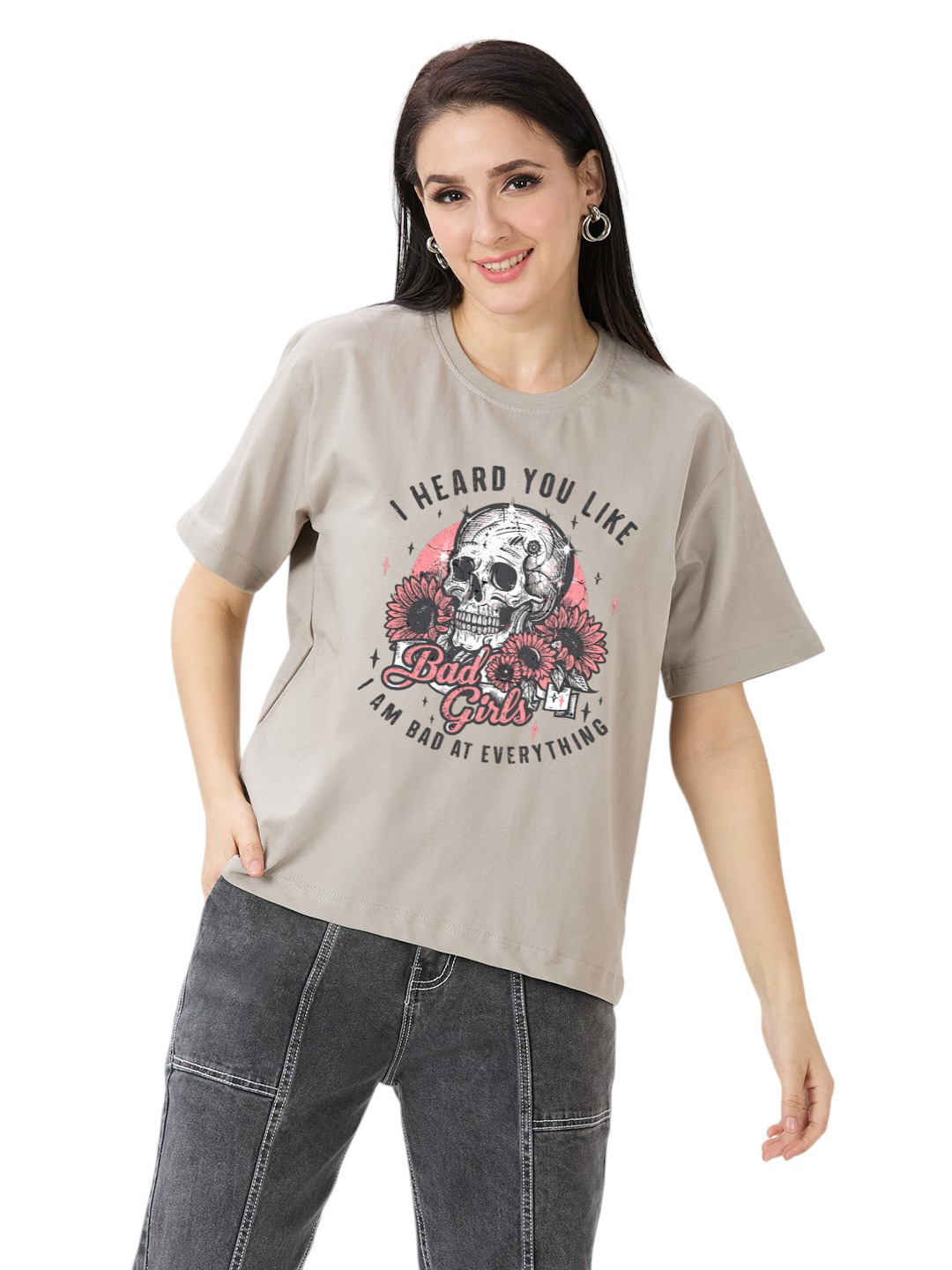 Women's Printed "I Heard You Like Bad Girl" Cotton Oversized Premium 220 GSM T-Shirt