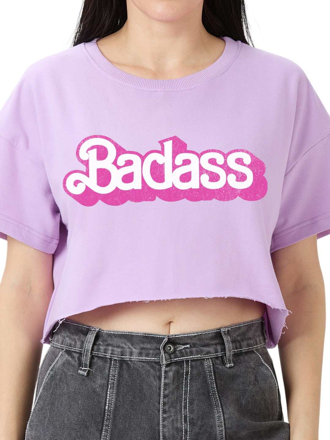 Women's Crop-Top Oversized Puff Printed  "Bad**s" Cotton Premium 220GSM T-Shirt
