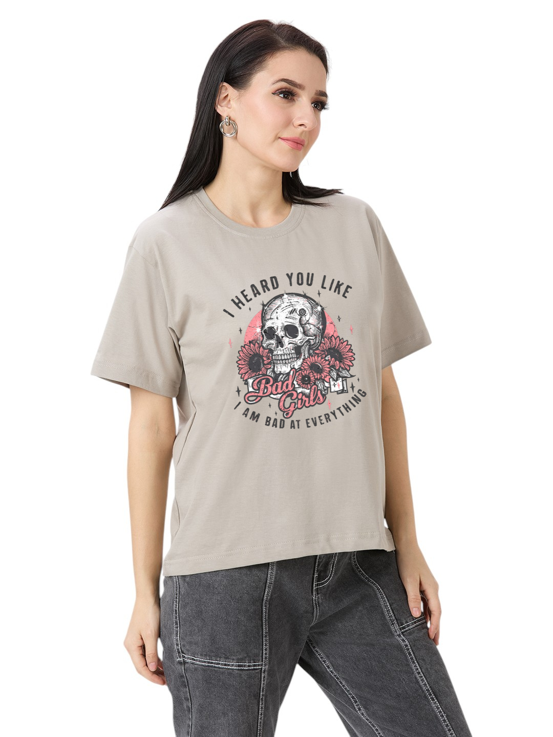 Women's Printed "I Heard You Like Bad Girl" Cotton Oversized Premium 220 GSM T-Shirt