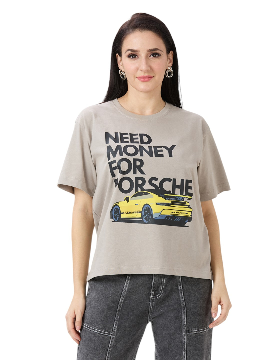 Porsche Oversized  Cotton Graphic Print 220 GSM T-Shirt Women