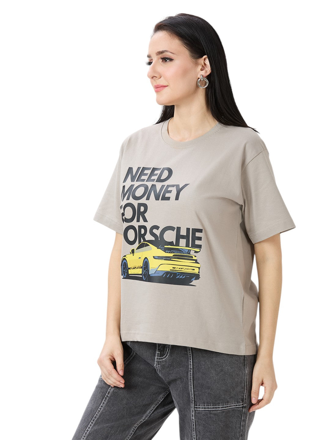 Porsche Oversized  Cotton Graphic Print 220 GSM T-Shirt Women