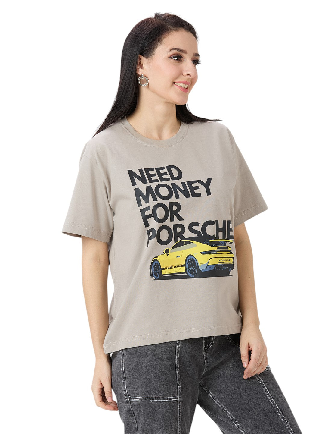 Porsche Oversized  Cotton Graphic Print 220 GSM T-Shirt Women