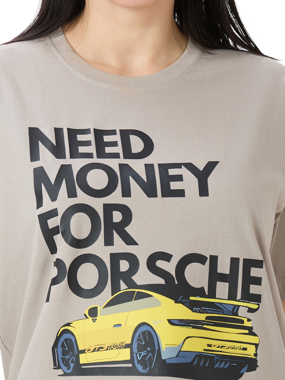 Porsche Oversized  Cotton Graphic Print 220 GSM T-Shirt Women