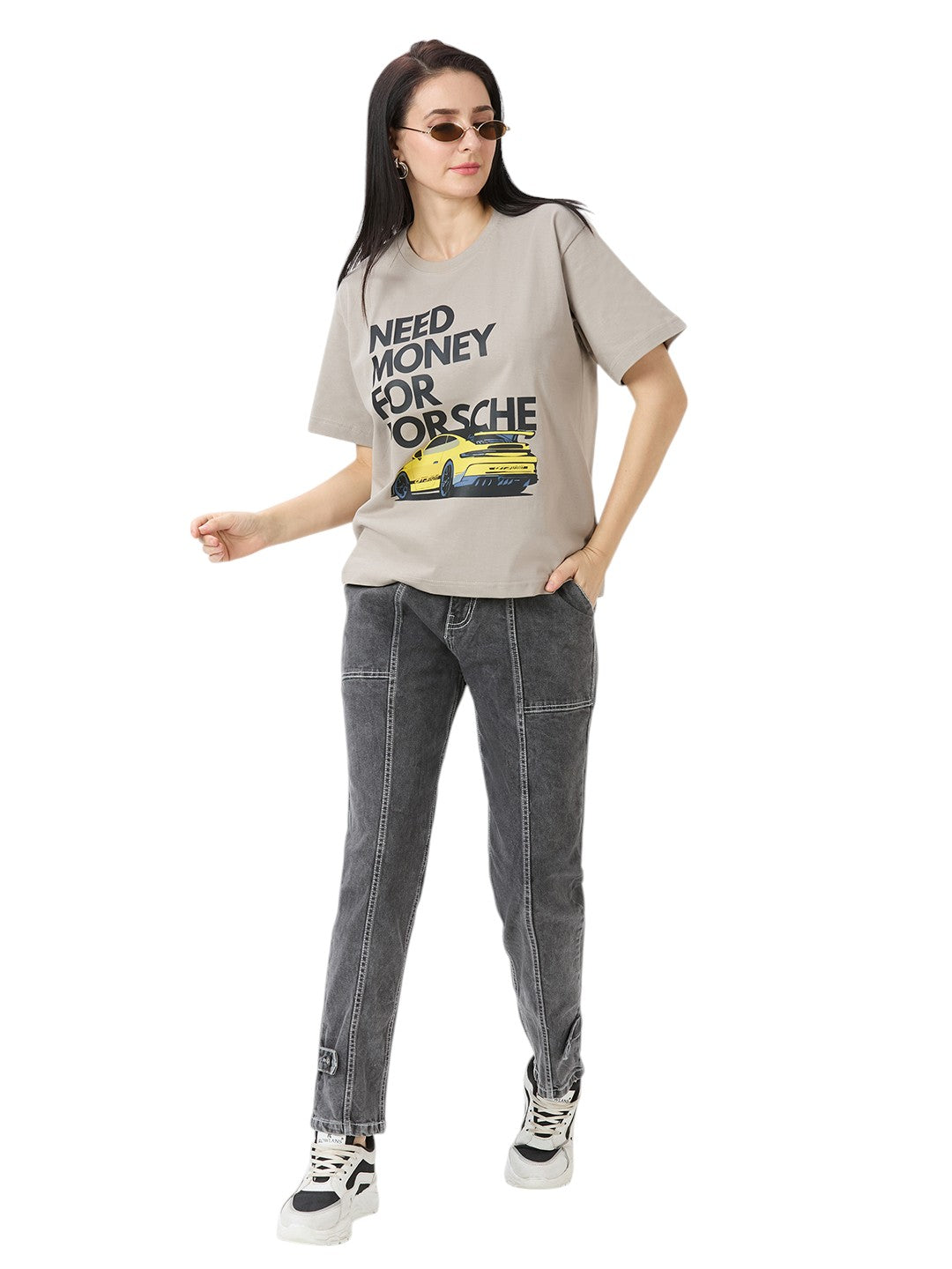 Porsche Oversized  Cotton Graphic Print 220 GSM T-Shirt Women