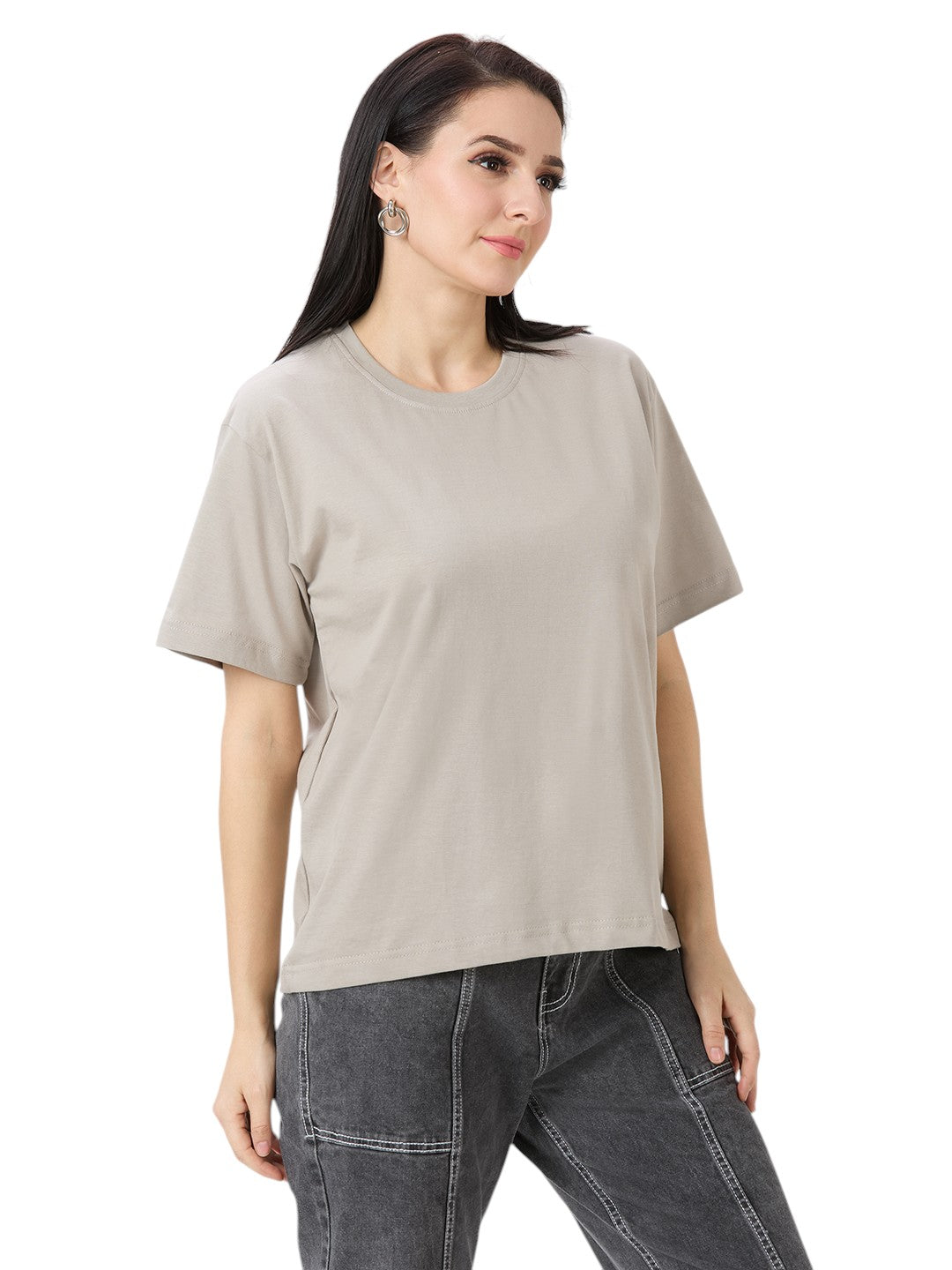 Women's Solid Cotton Oversized Premium 220 GSM T-Shirt