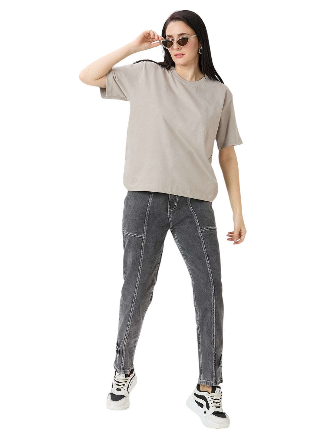 Women's Solid Cotton Oversized Premium 220 GSM T-Shirt