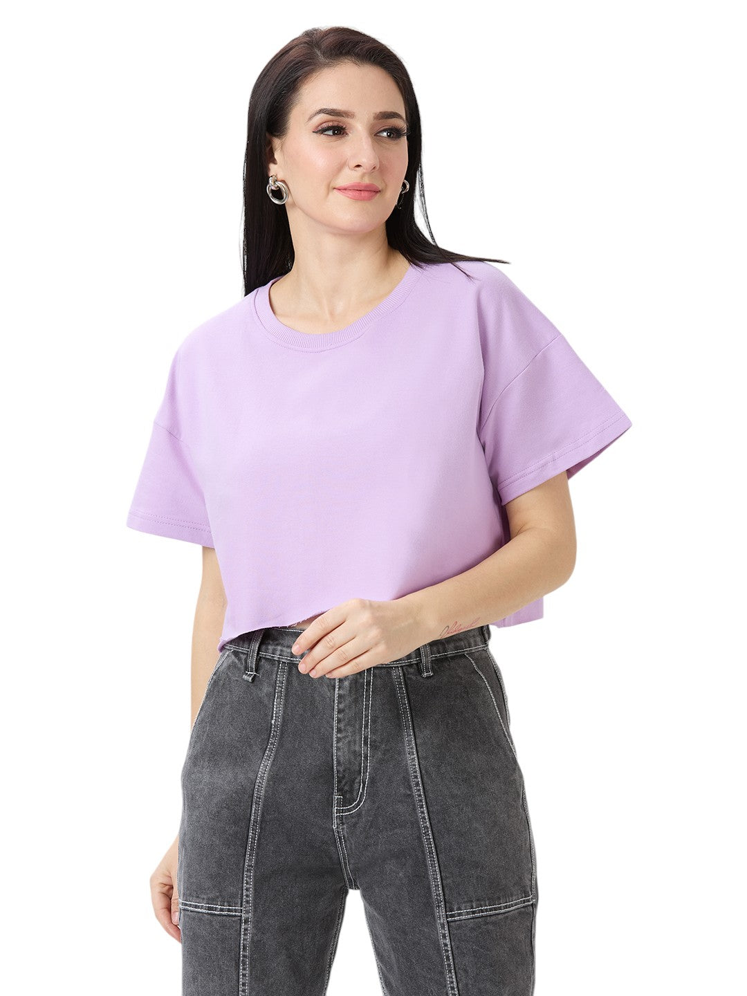 Women's Crop-Top Oversized Solid Cotton Premium 260 GSM T-Shirt