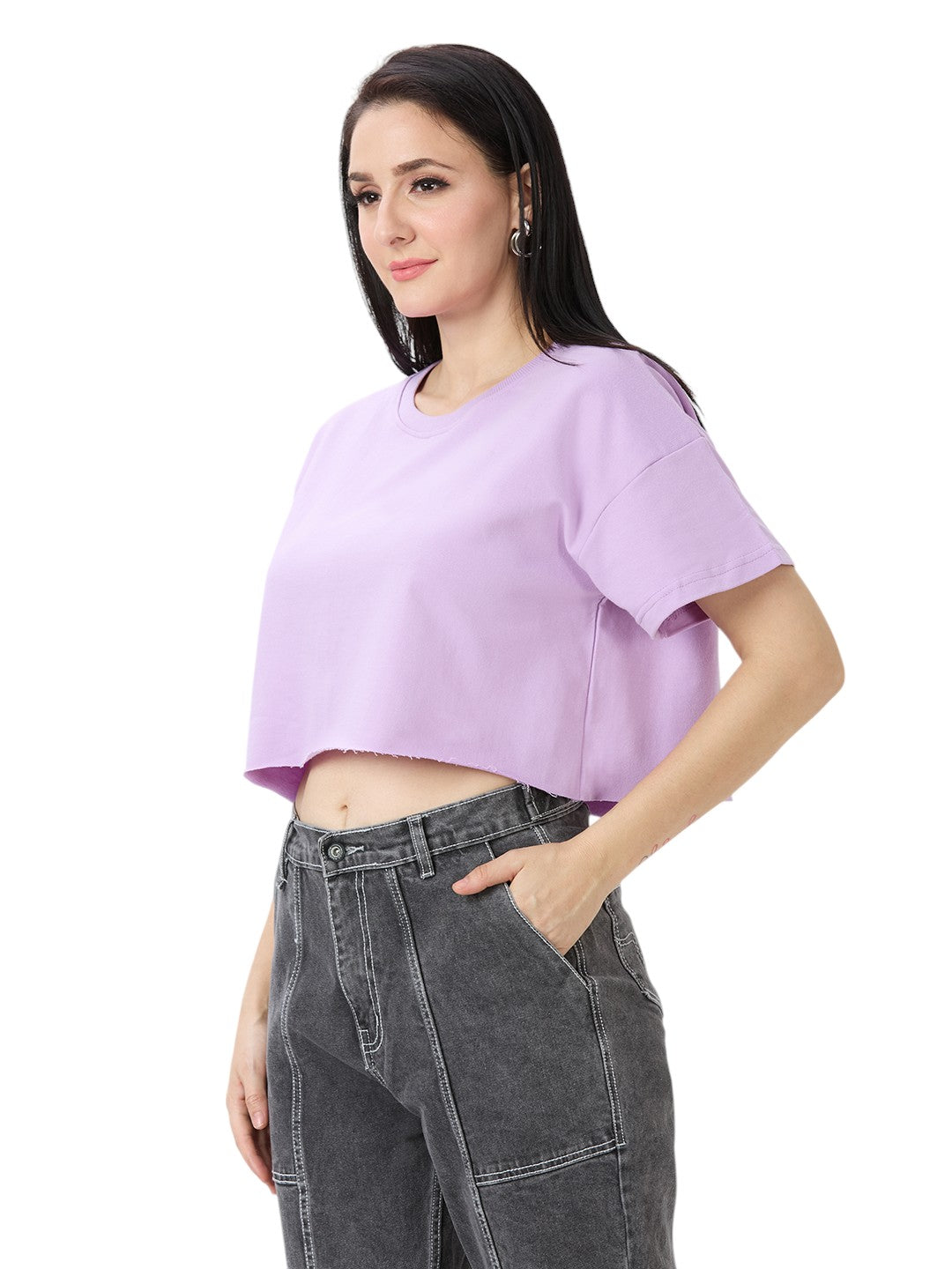 Women's Crop-Top Oversized Solid Cotton Premium 260 GSM T-Shirt