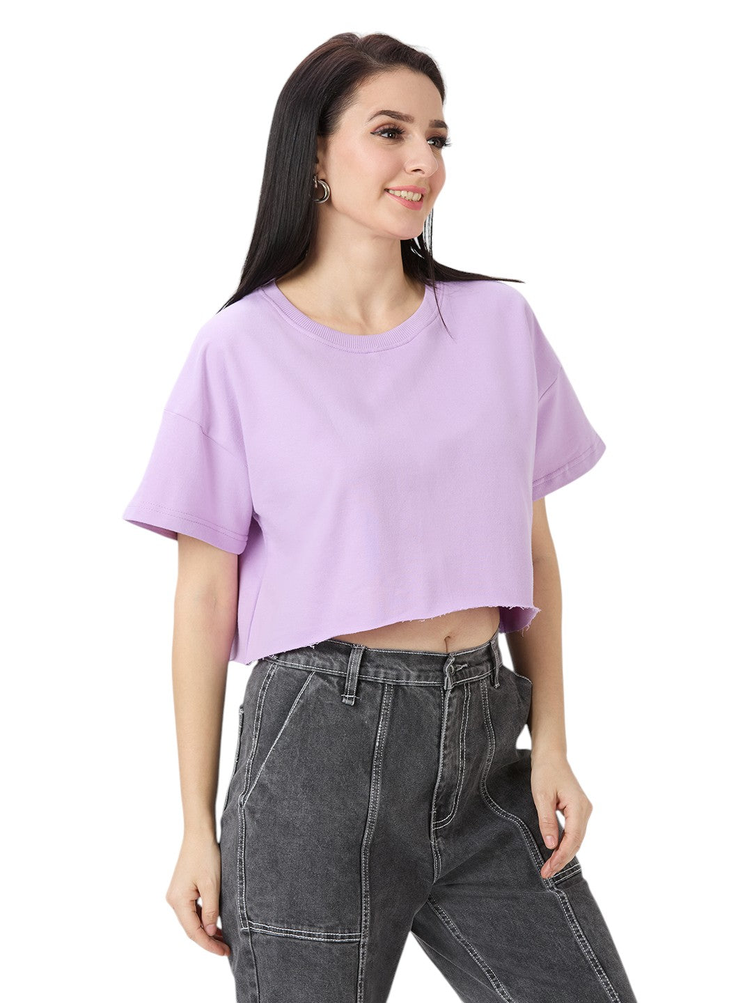 Women's Crop-Top Oversized Solid Cotton Premium 260 GSM T-Shirt