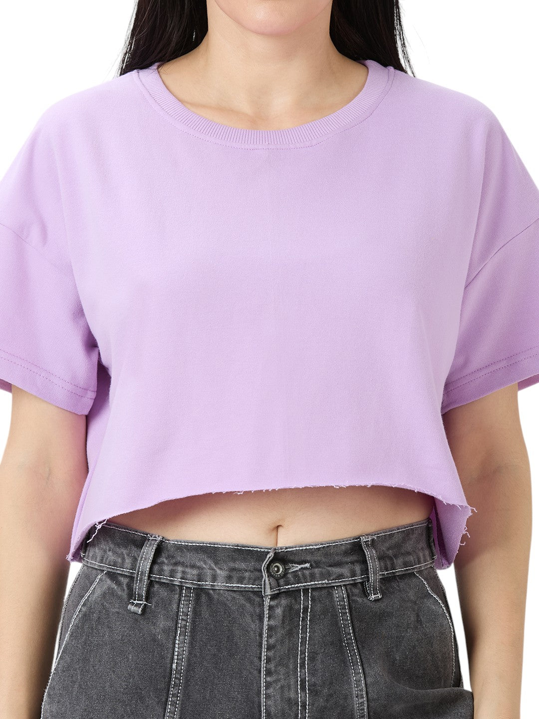 Women's Crop-Top Oversized Solid Cotton Premium 260 GSM T-Shirt