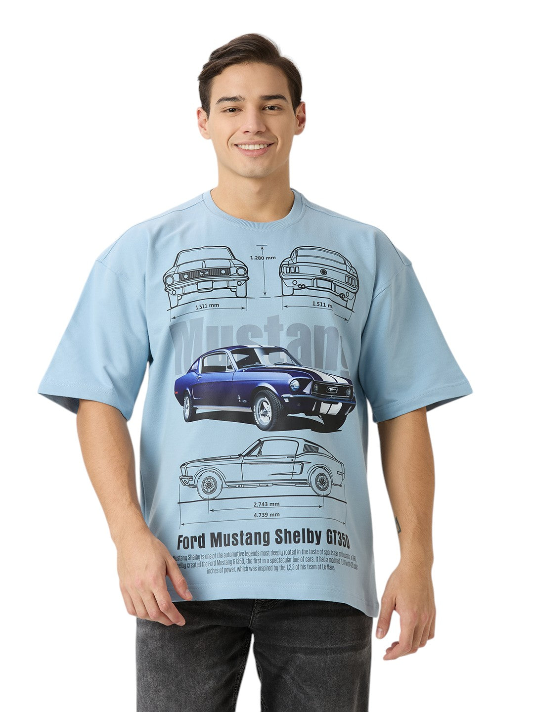 Ford Mustang Oversized  Cotton Graphic Print 260 GSM T-Shirt Unisex