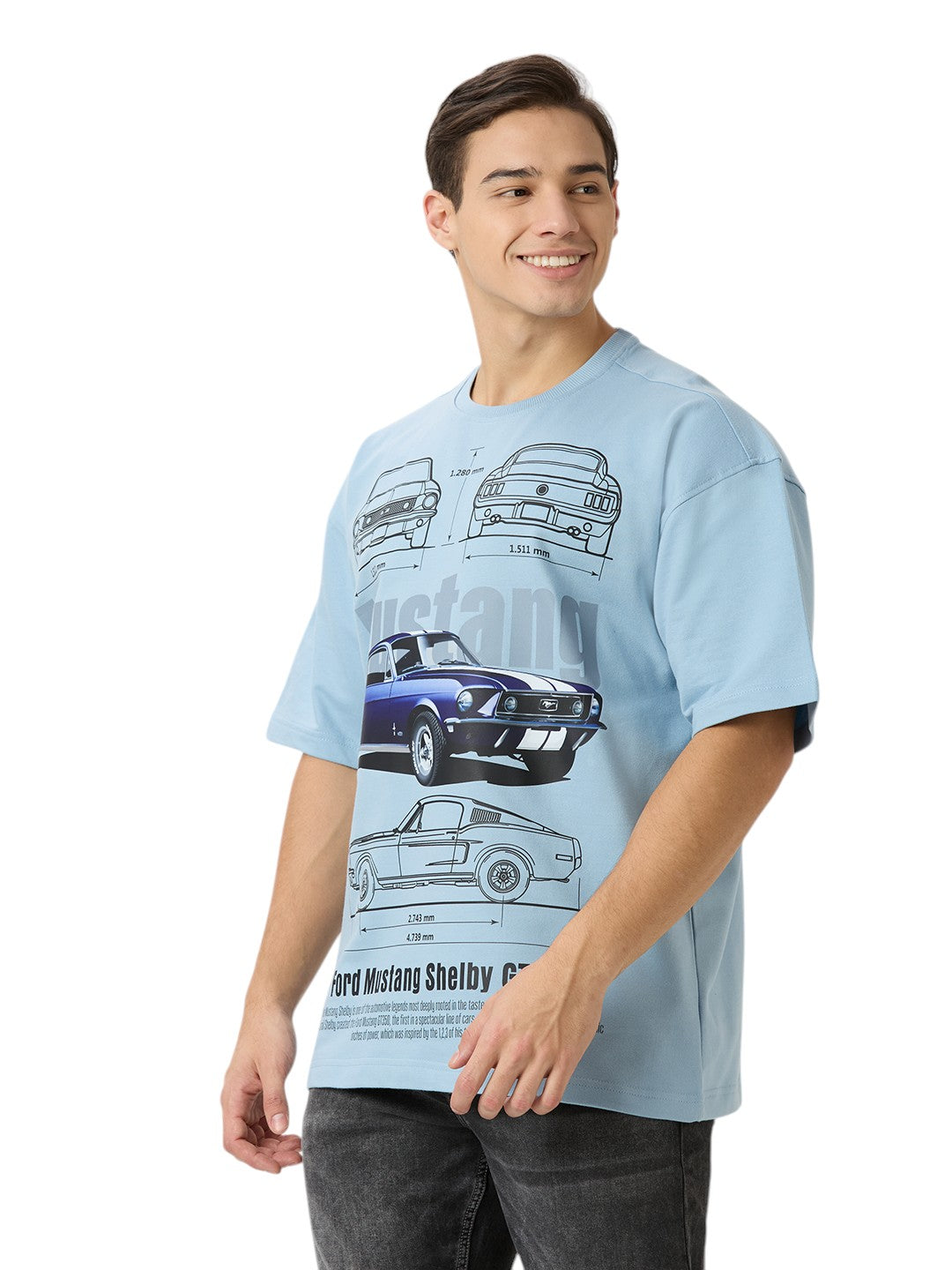 Ford Mustang Oversized  Cotton Graphic Print 260 GSM T-Shirt Unisex