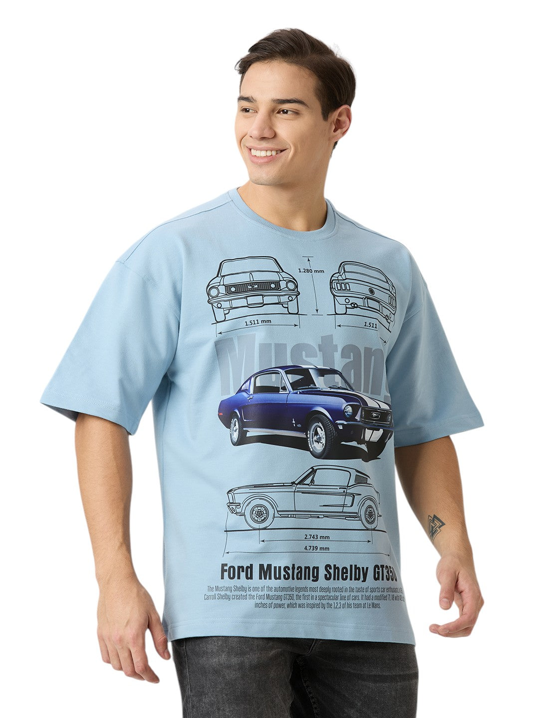 Ford Mustang Oversized  Cotton Graphic Print 260 GSM T-Shirt Unisex
