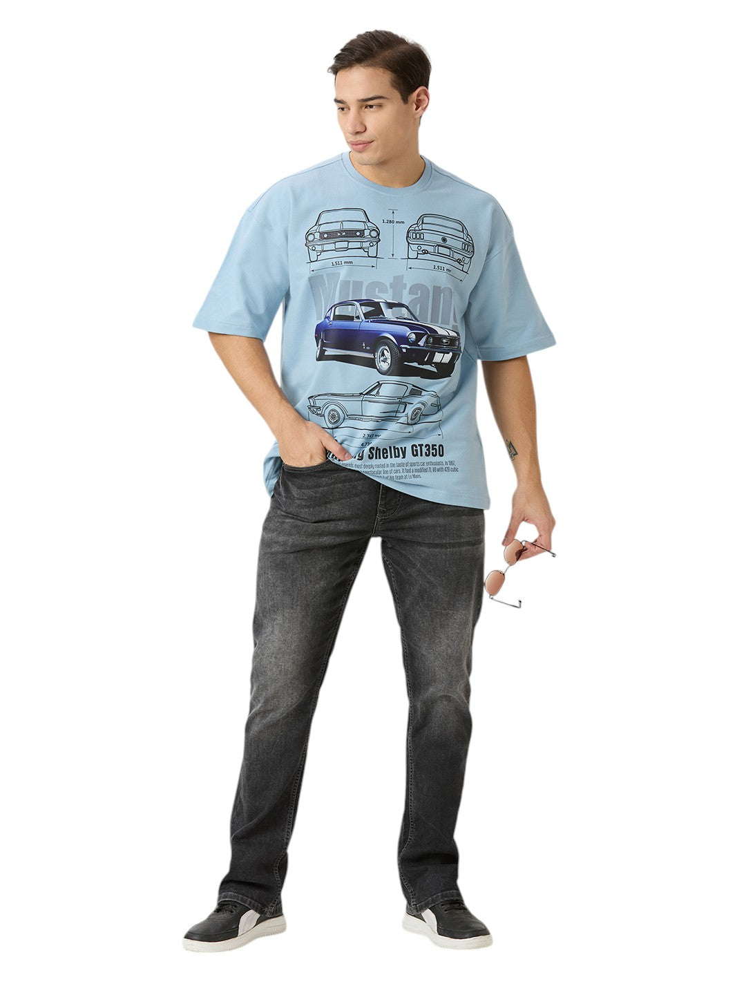 Ford Mustang Oversized  Cotton Graphic Print 260 GSM T-Shirt Unisex