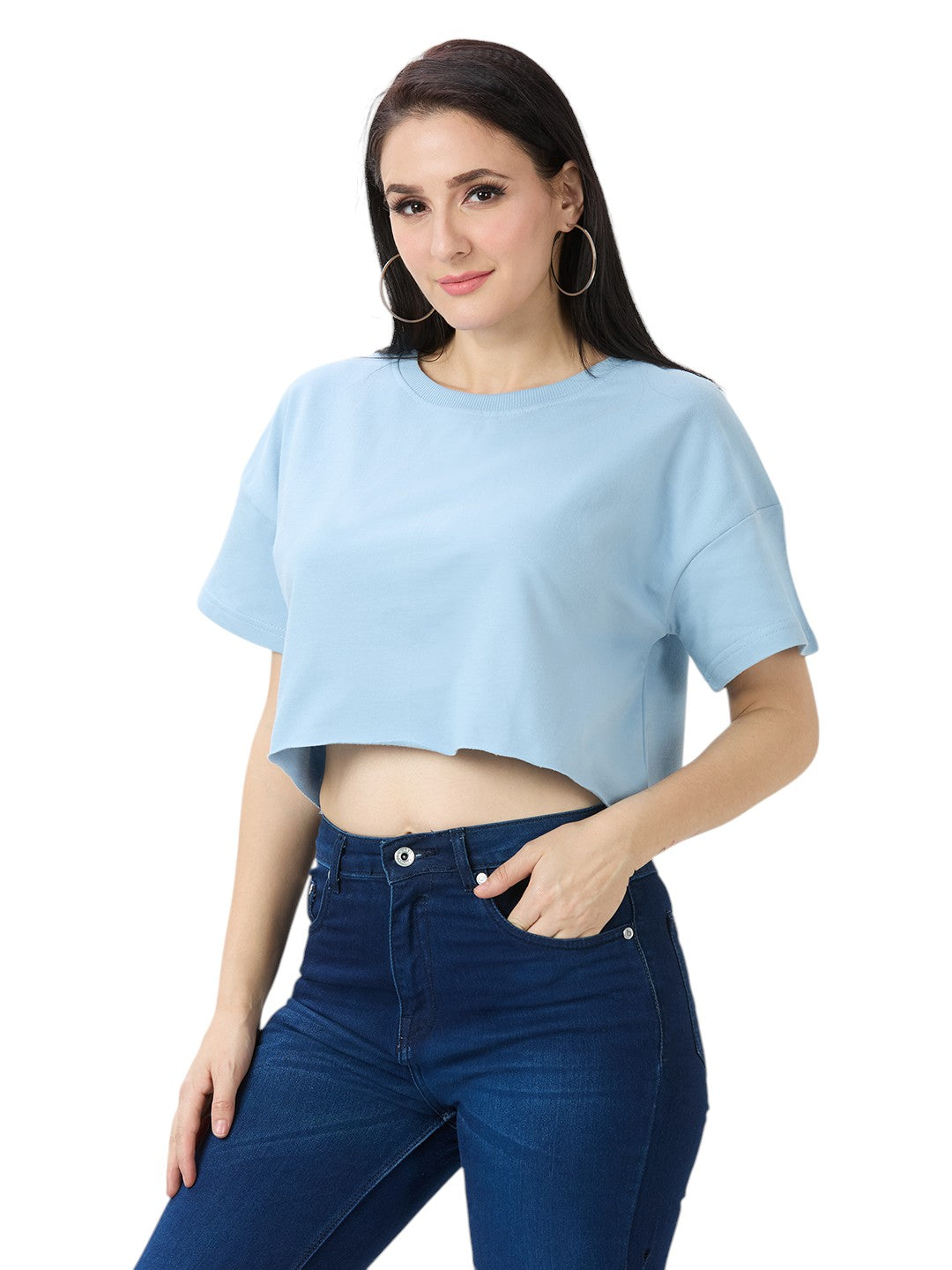 Women's Crop-Top Oversized Solid Cotton Premium 260 GSM T-Shirt