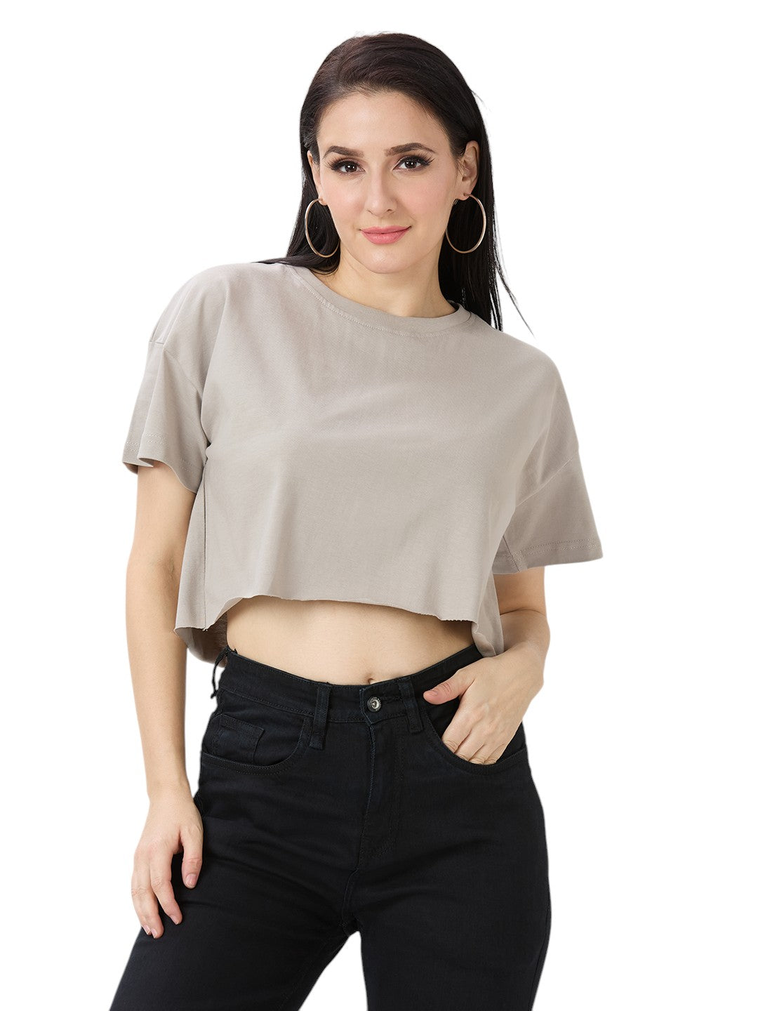 Women's Crop-Top Oversized Solid Cotton Premium 220 GSM T-Shirt