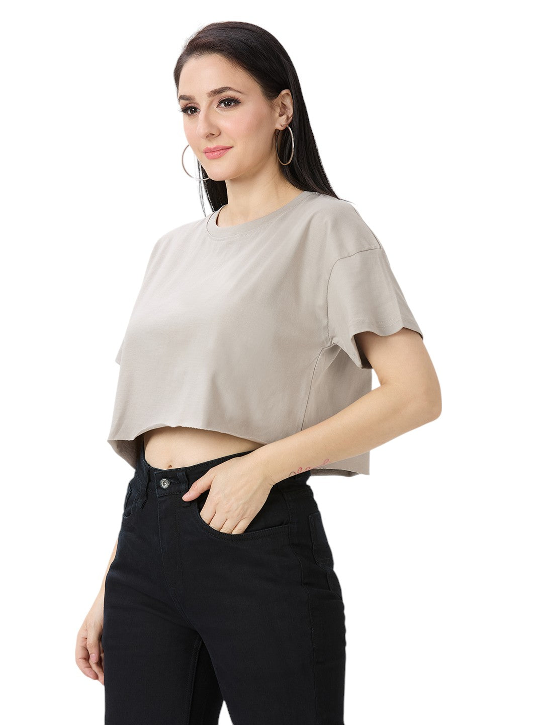 Women's Crop-Top Oversized Solid Cotton Premium 220 GSM T-Shirt