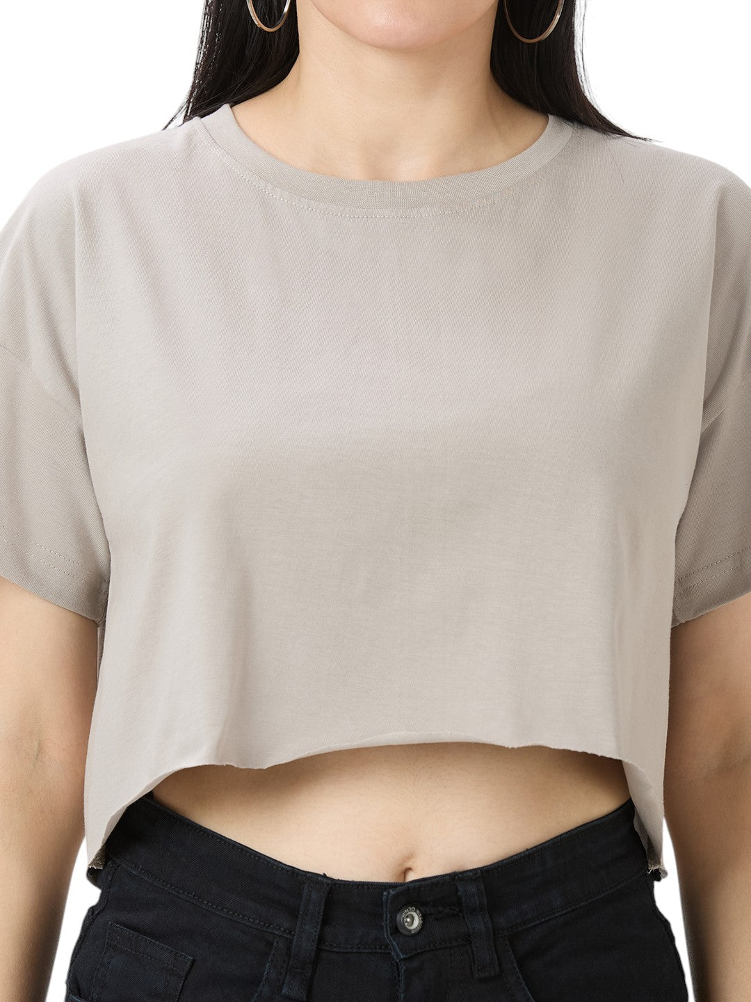 Women's Crop-Top Oversized Solid Cotton Premium 220 GSM T-Shirt
