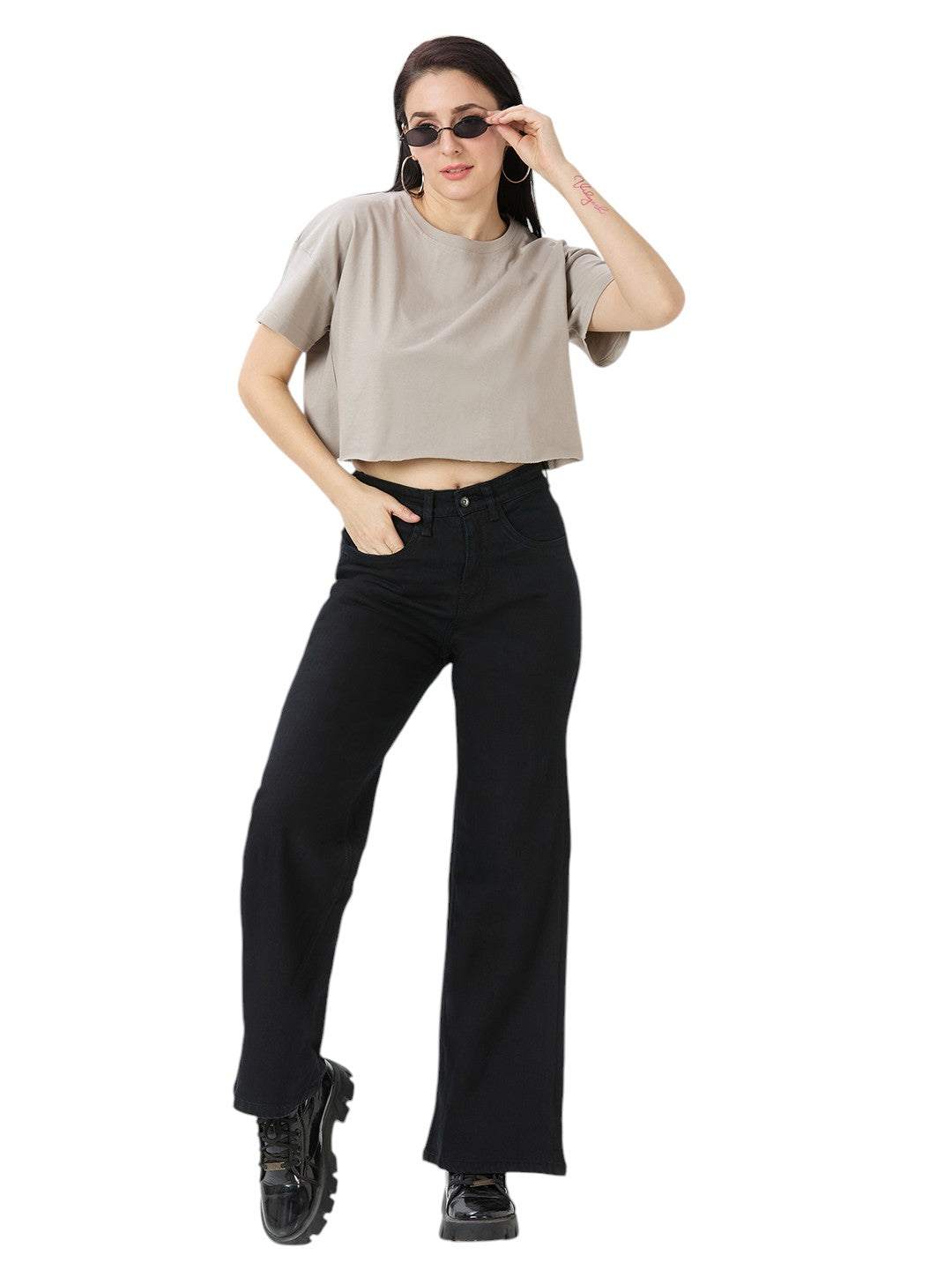 Women's Crop-Top Oversized Solid Cotton Premium 220 GSM T-Shirt